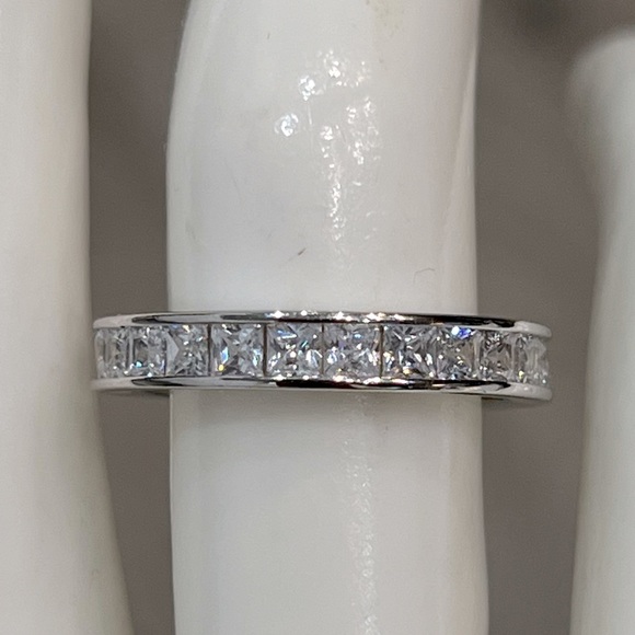 Sterling Silver CZ Princess Cut Eternity Band - Picture 6 of 10